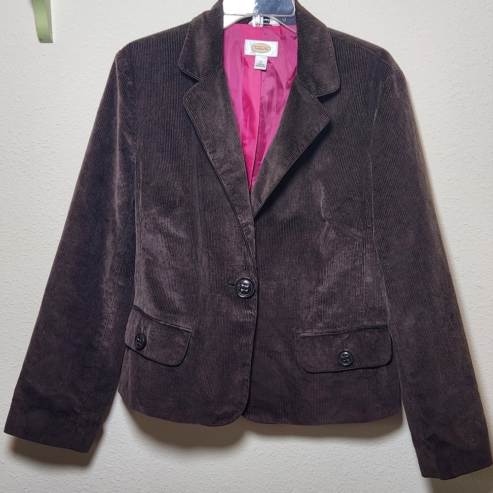 Vtg Talbots Corduroy Blazer Brown With Pink Lining‎ Sz 16 Teacher Fall Preppy